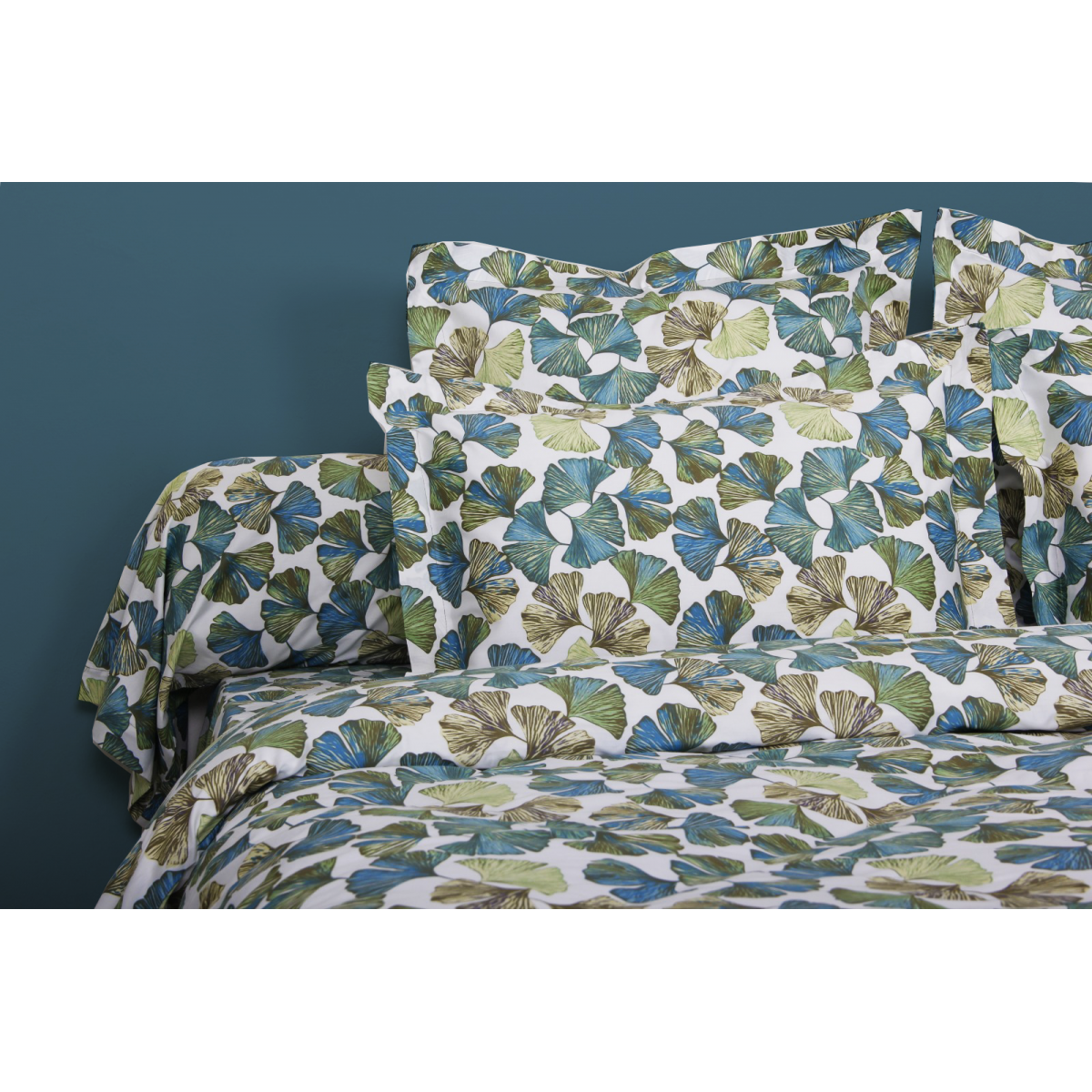Biancheriastore Ginko Parure de lit avec feuilles tropicales, en coton,  fabriquée en Italie, drap de dessus, drap-housse et taie d'oreiller, motif