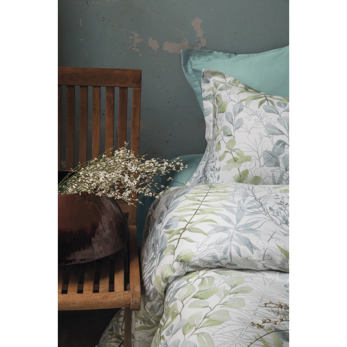 Parure de lit 240X220 cm satin de coton OCCALE GREEN