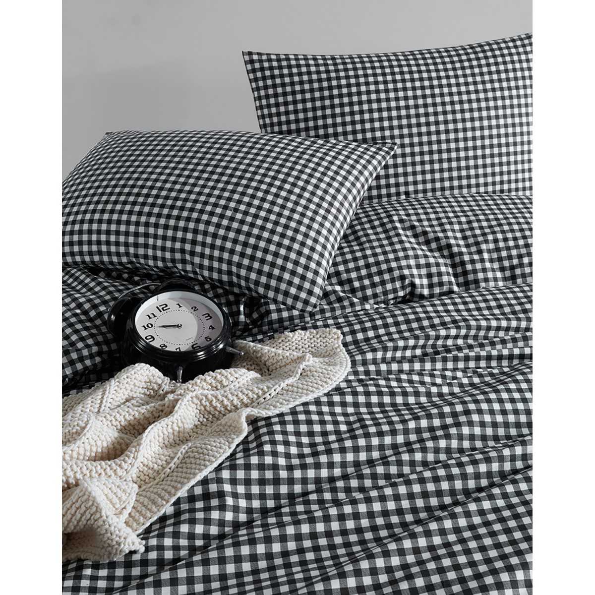 Parure de lit 100% coton VICHY NOIR