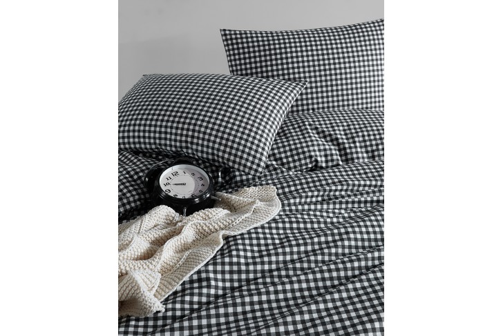 Parure de lit 100% coton VICHY NOIR