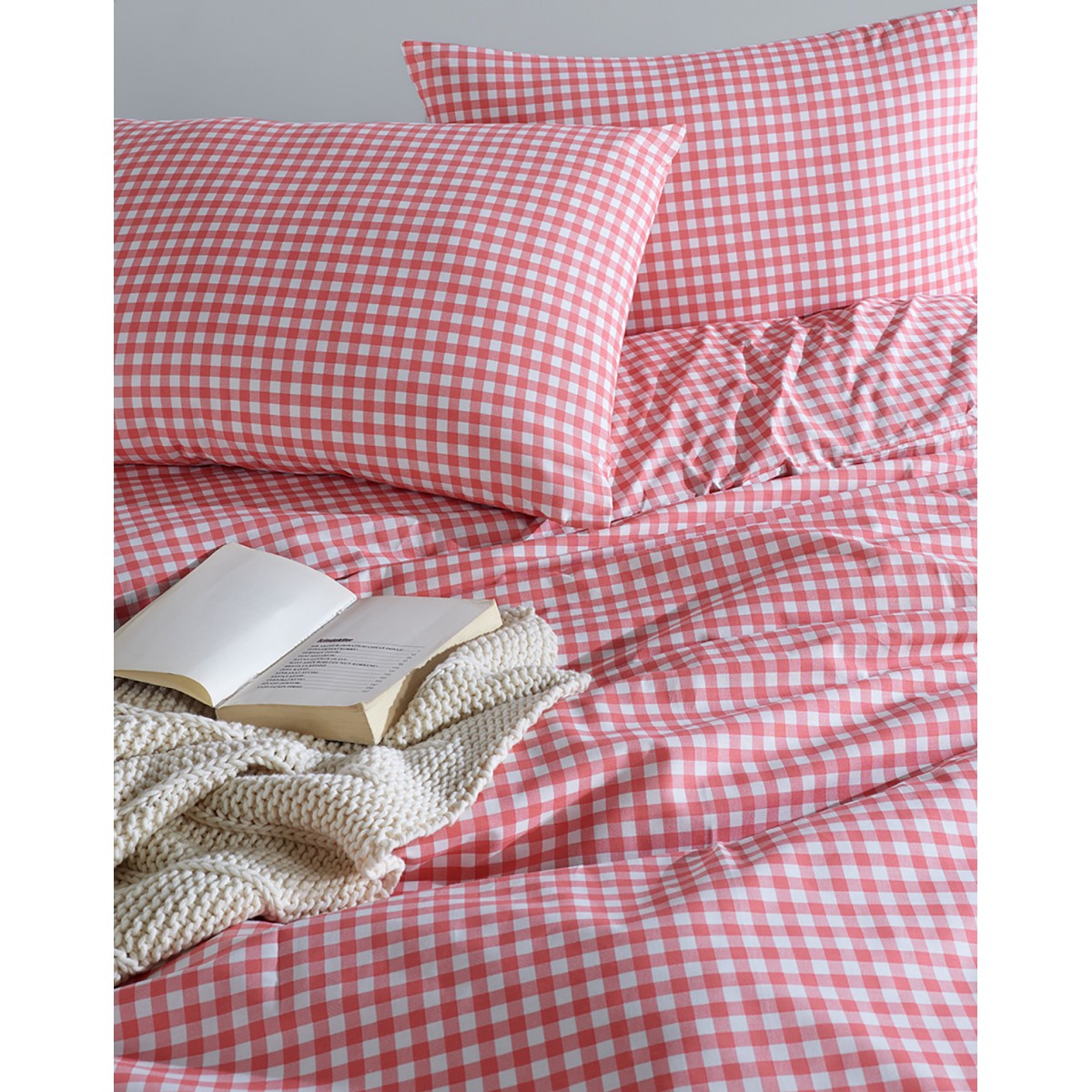 Parure de lit 100% coton VICHY ROSE