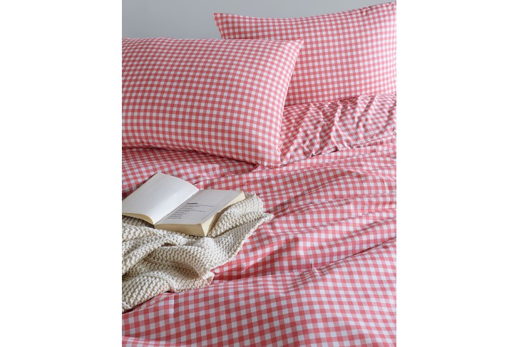 Parure de lit 100% coton VICHY ROSE