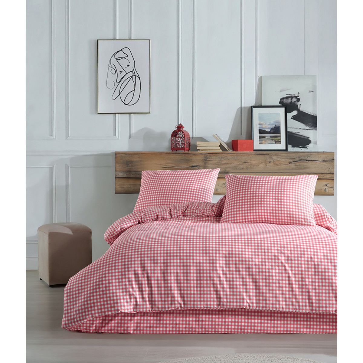 Parure de lit 100% coton VICHY ROSE