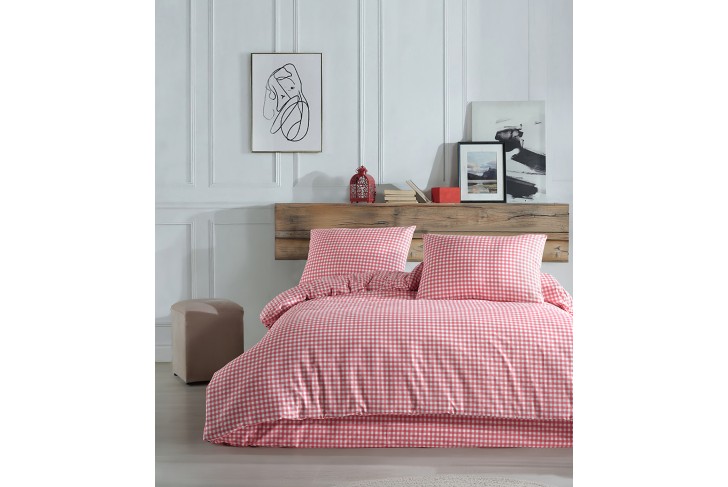 Parure de lit 100% coton VICHY ROSE